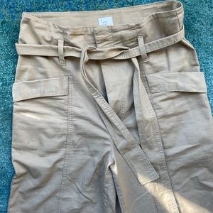 Tan Cargo Wide-Leg pants with tie-waist